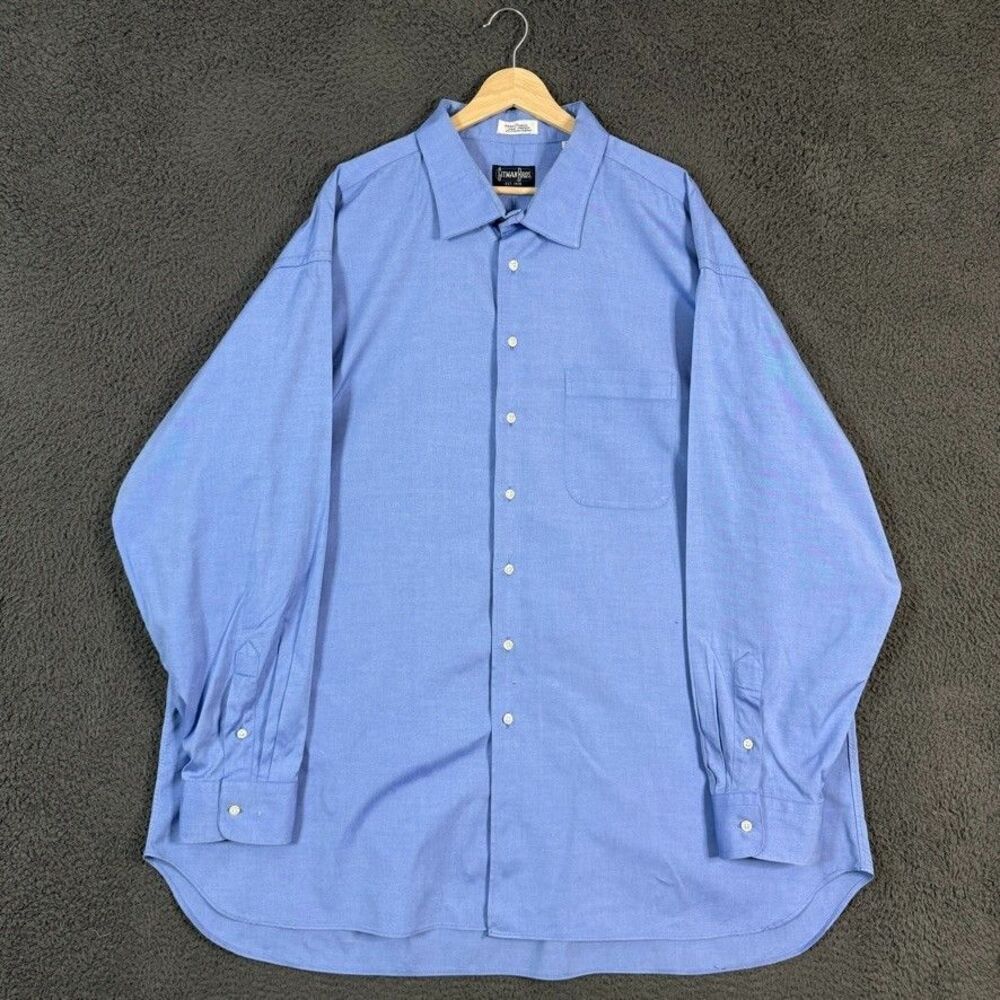 Vtg Gitman Bros Shirt Mens 20 37 Blue Classic Fit 2x2 Pinpoint Oxford Button Up